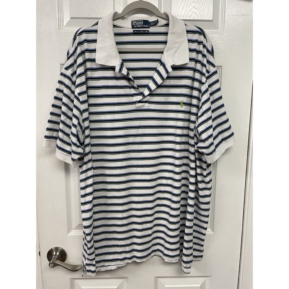 Polo Ralph Lauren Striped Polo Shirt Mens 4XB Big Pima Mesh Short Sleeve